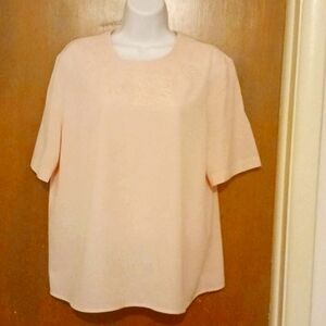 Laura Scott Beautiful Pink Short Sleeve Blouse with Pink Beaded Neck